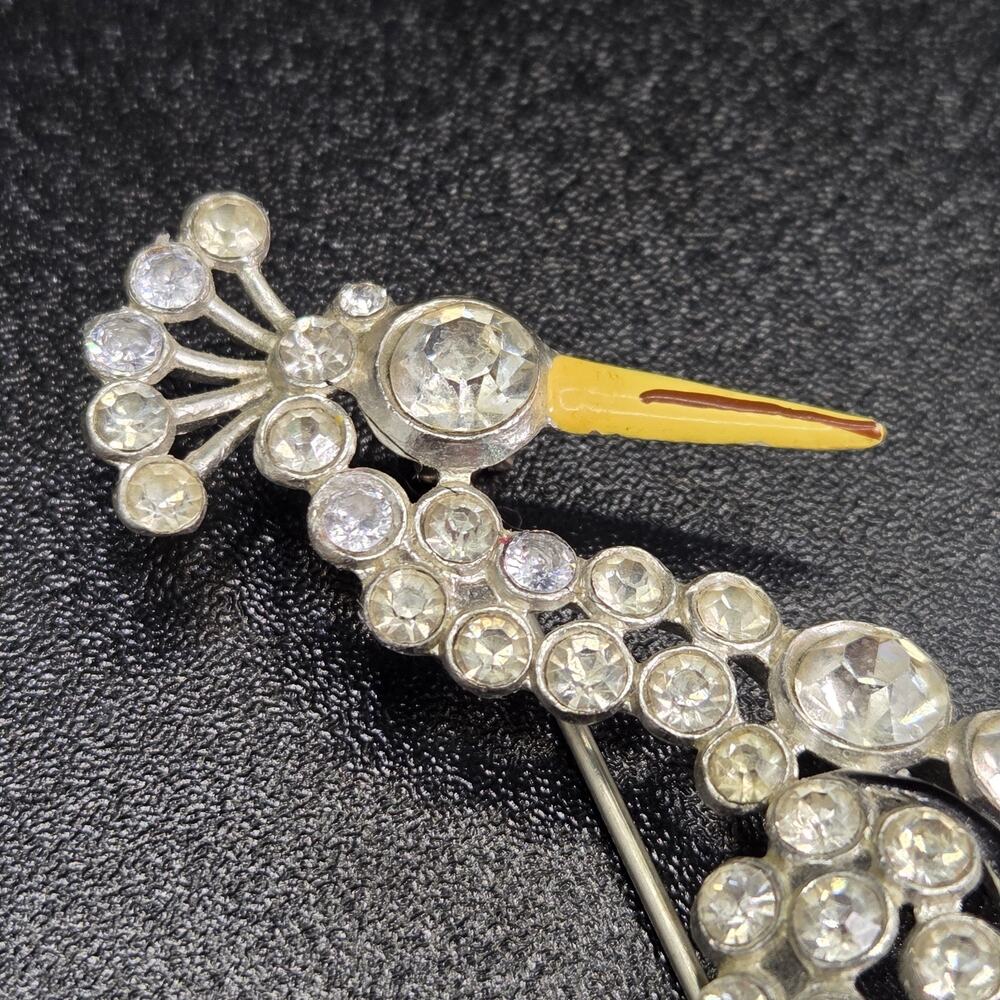 Antique Rhinestone Brooch Crane Bird with Rhinestones & Enamel 4.5” 1930s RARE - Picture 6 of 10